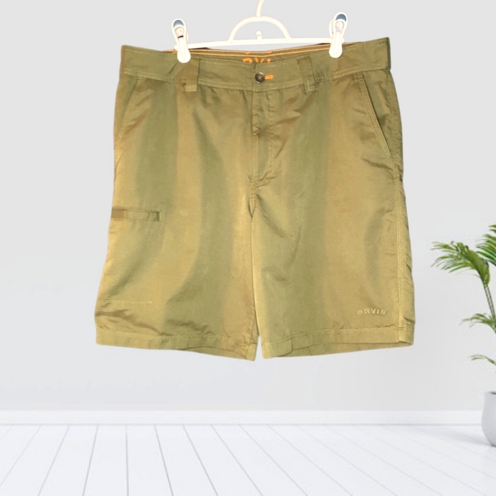 Mens Orvis Olive Green Fly Fishing Cargo Shorts With Pockets Size 36